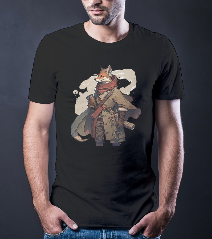 Fox Adventurer With Scrolls And Scarf T-Shirt