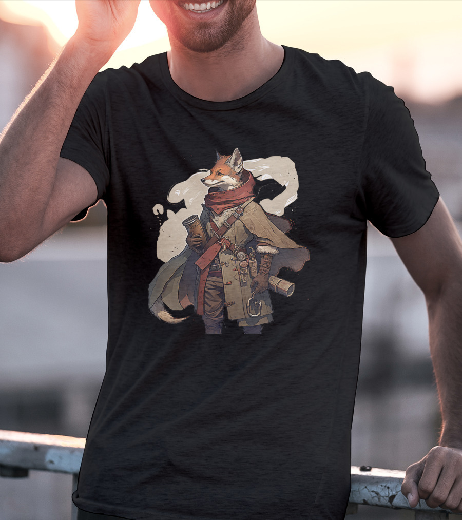 Fox Adventurer With Scrolls And Scarf T-Shirt