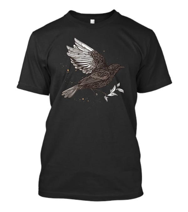 Blackbird Outline Detailed Bird T-Shirt