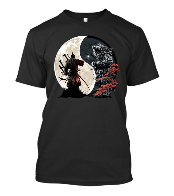 Crescent Moonlight Samurai Yin Yang Duality Forest T-Shirt