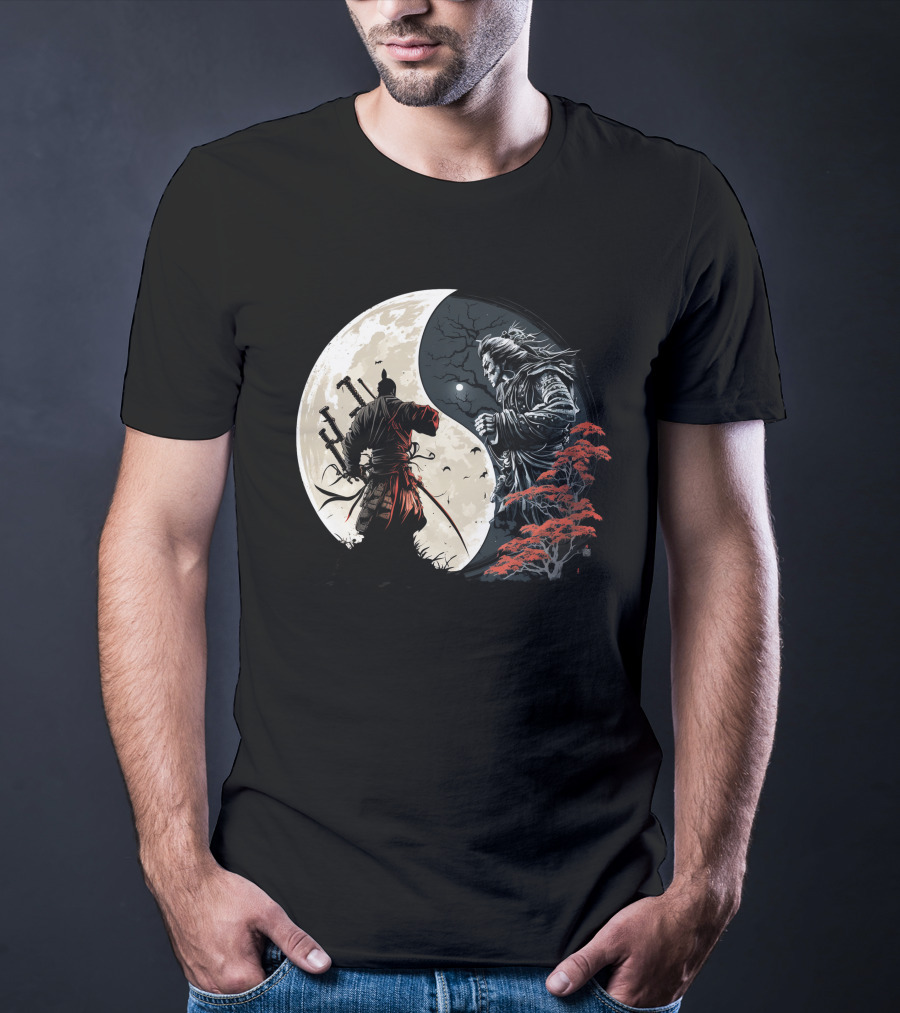 Crescent Moonlight Samurai Yin Yang Duality Forest T-Shirt