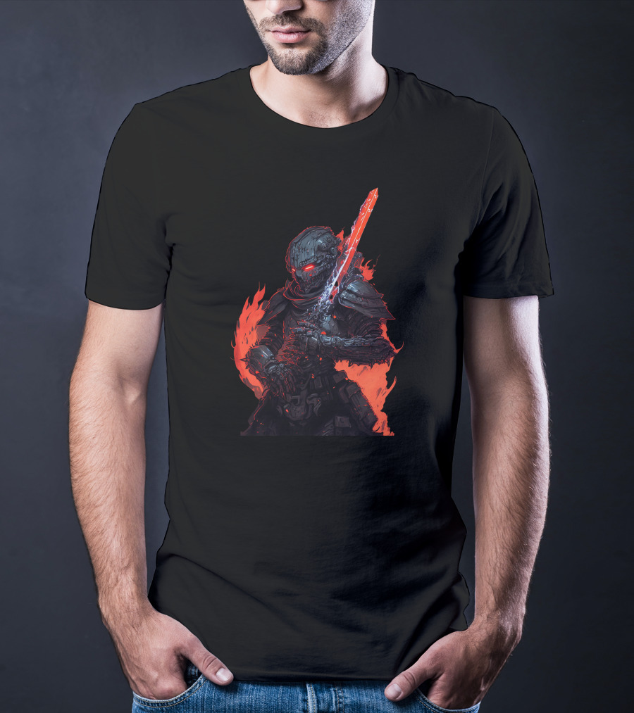 Magitek Zombie Trooper Fiery Cyborg Warrior With Glowing Sword T-Shirt
