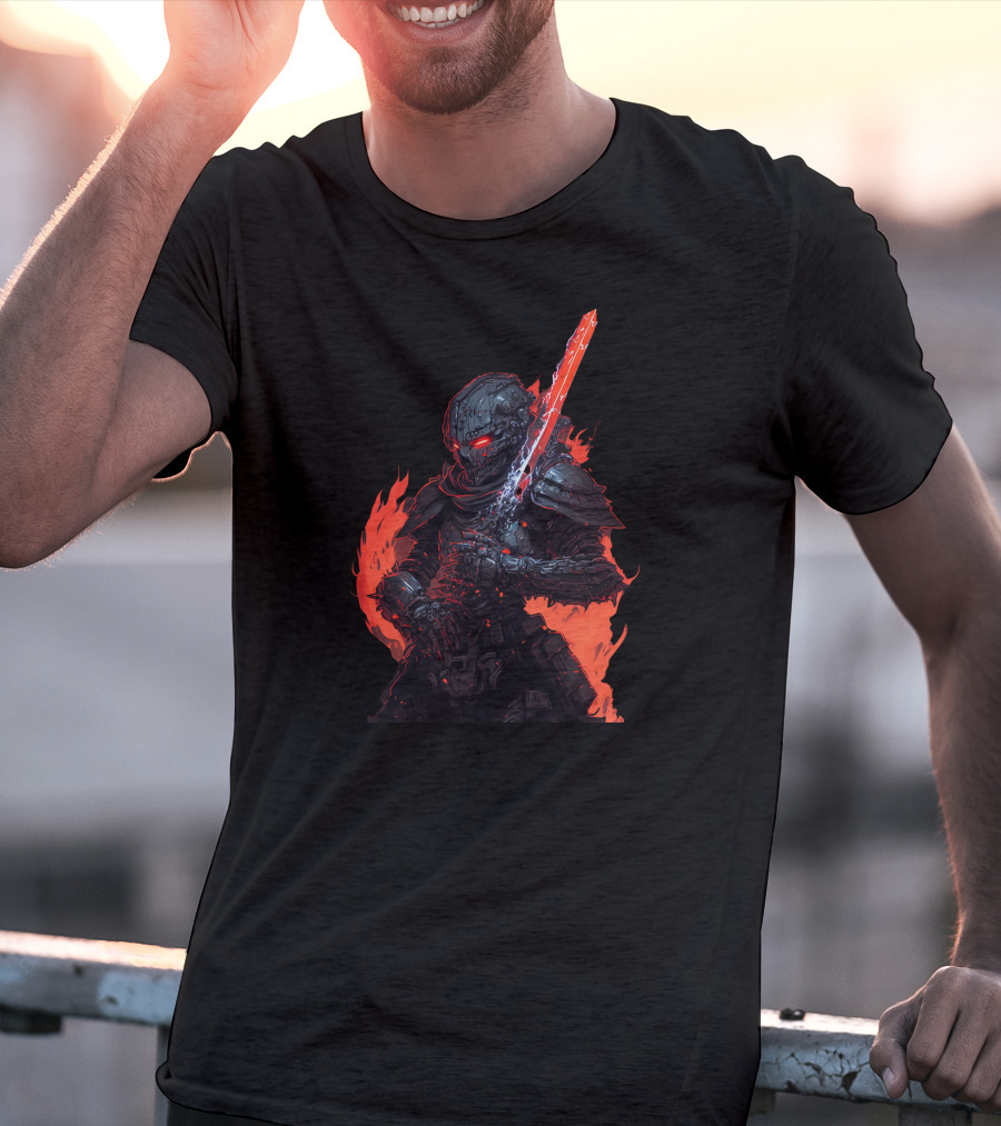 Magitek Zombie Trooper Fiery Cyborg Warrior With Glowing Sword T-Shirt