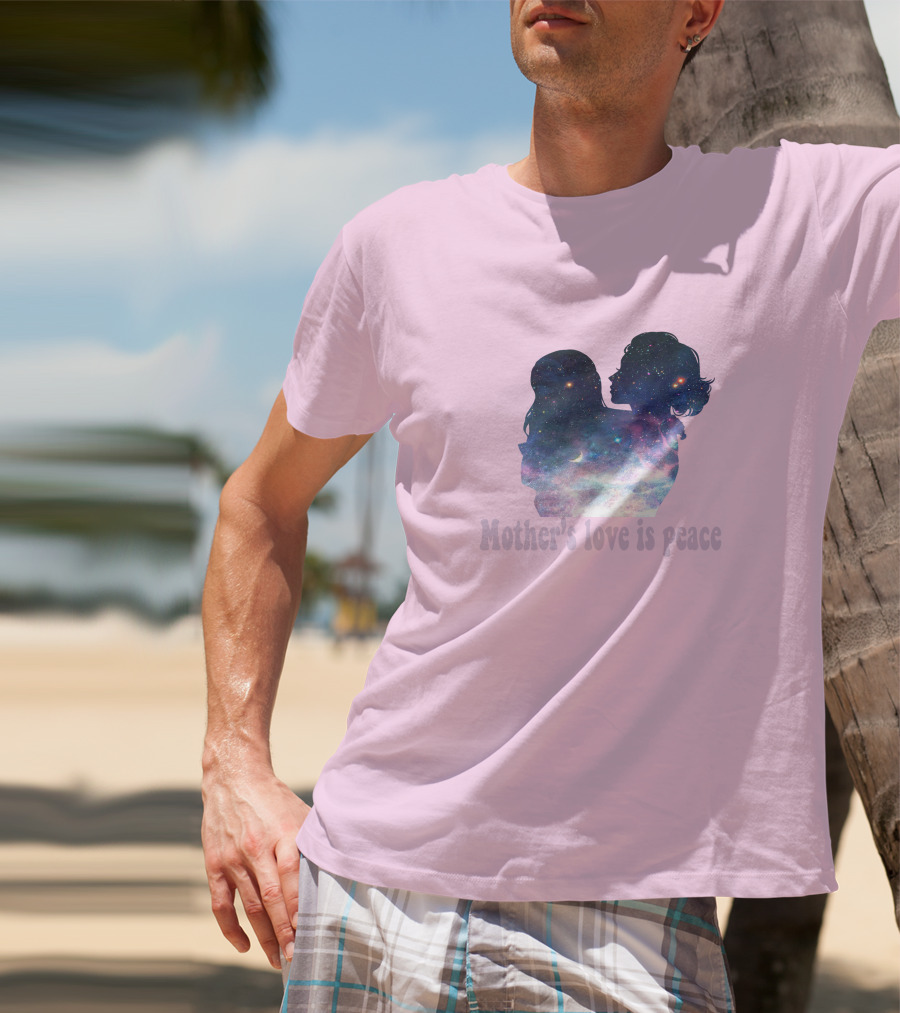 Mother's Love Is Peace Cosmic Silhouette On Pink Background T-Shirt