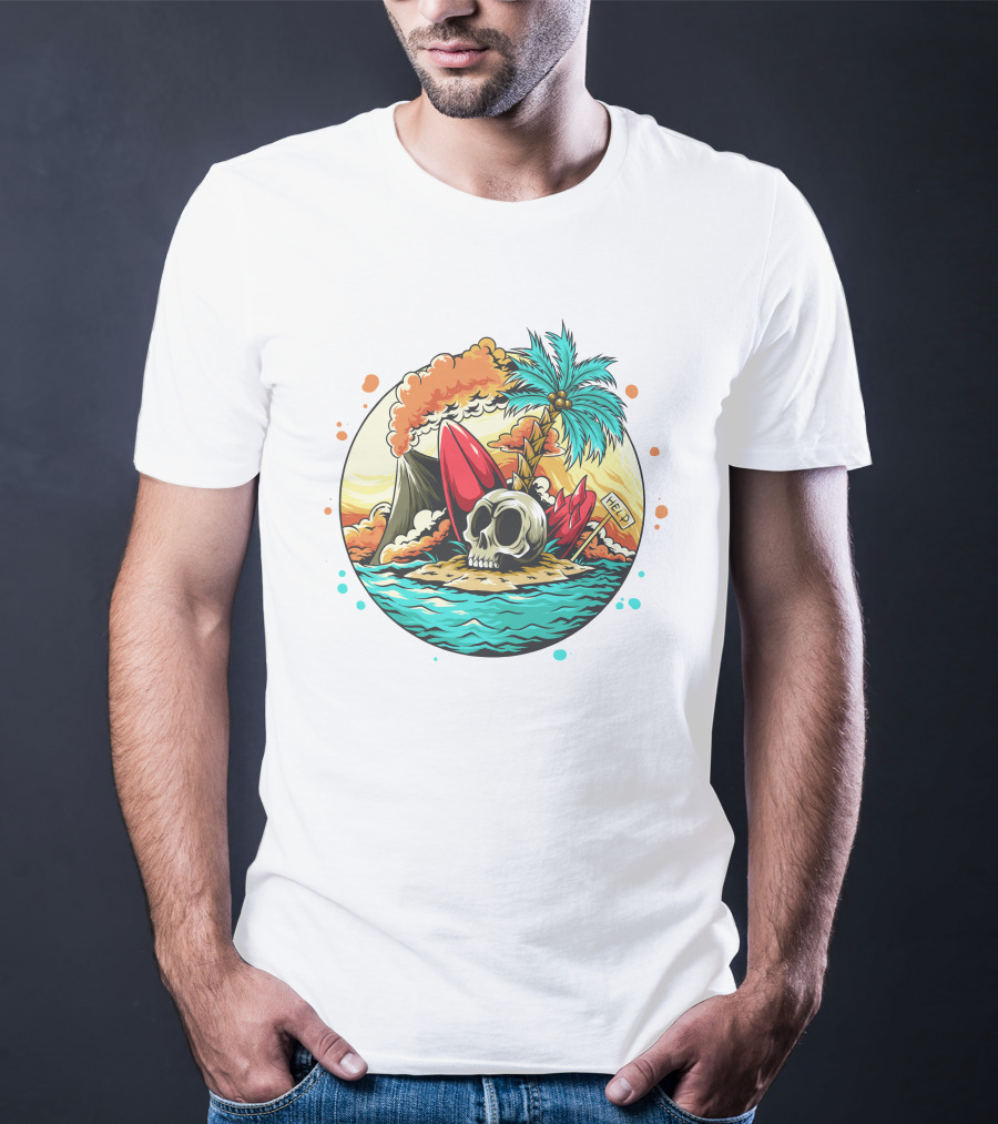 Summer Skull Island Paradise With Palm And Volcano T-Shirt