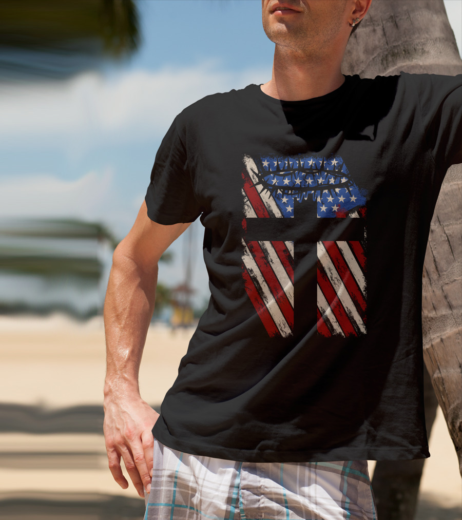 God Protect America American Flag Cross With Crown Of Thorns T-Shirt