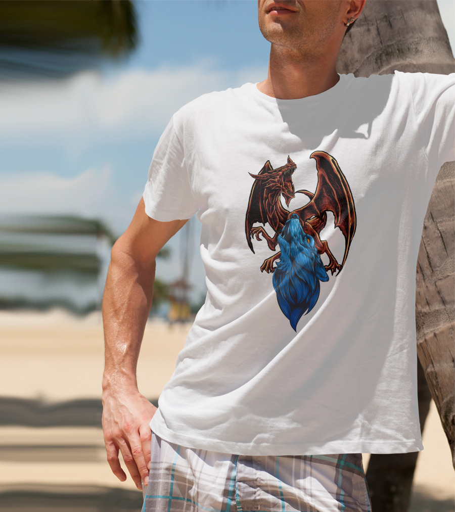 DRAGON Red And Blue Mythical Creature T-Shirt