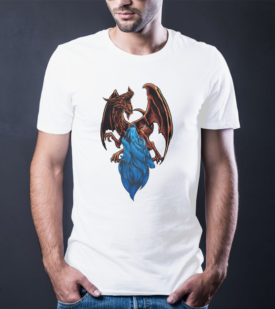 DRAGON Red And Blue Mythical Creature T-Shirt