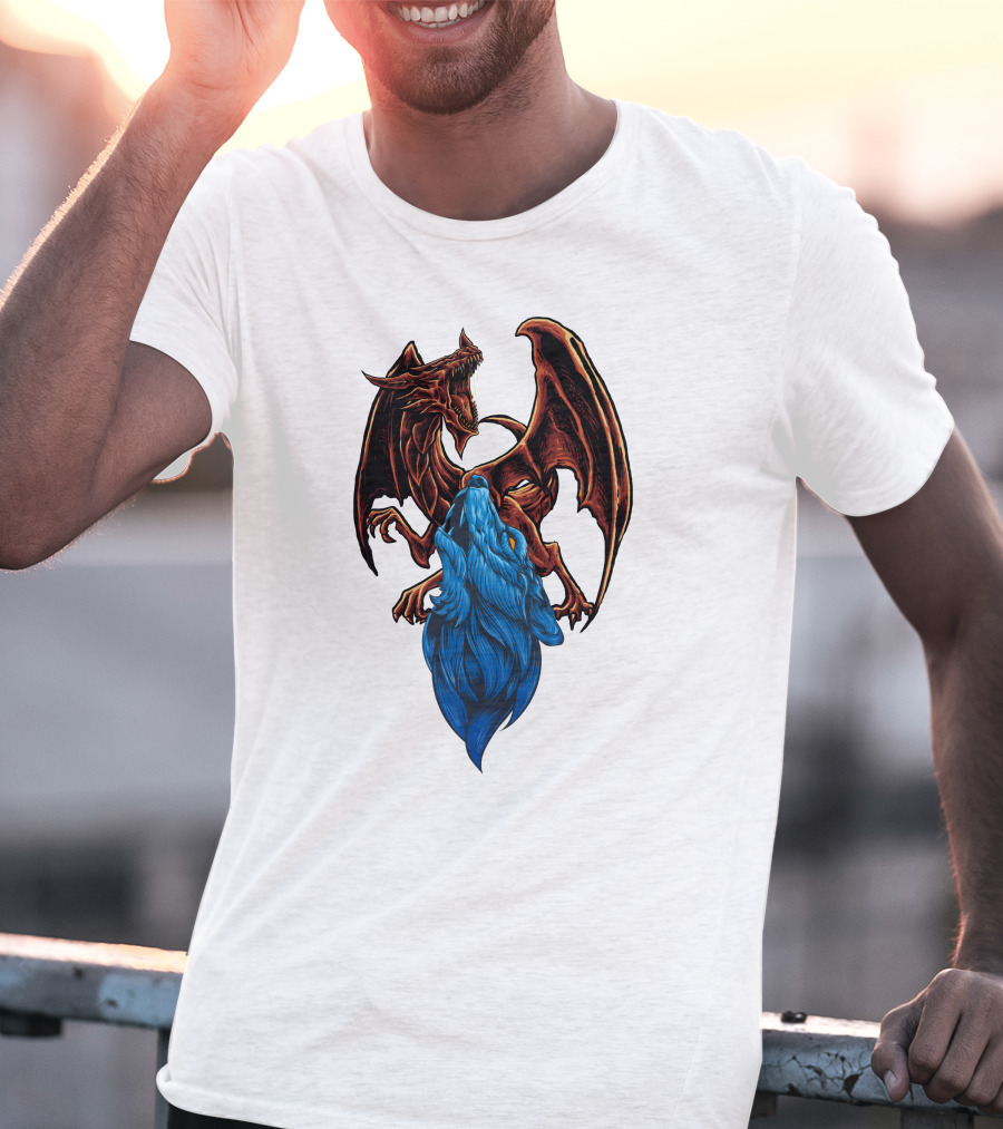 DRAGON Red And Blue Mythical Creature T-Shirt
