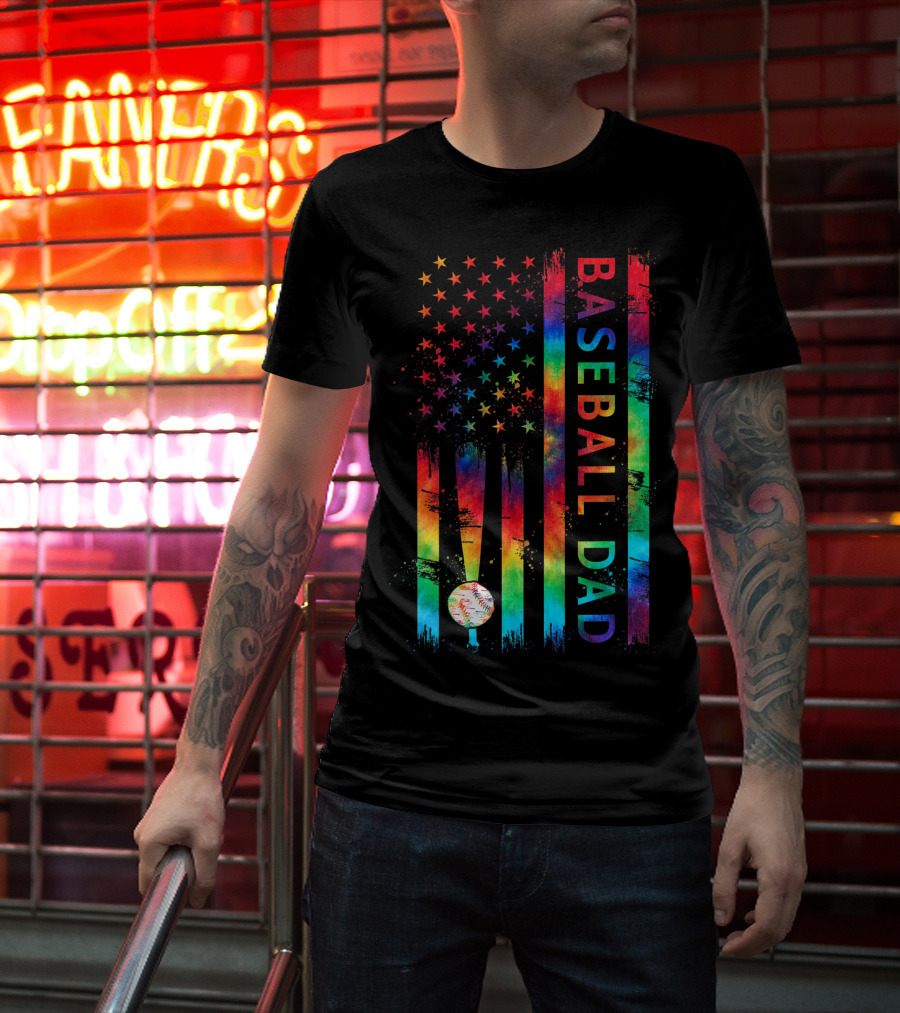 American Flag Tie Dye Baseball Dad Pride Team T-Shirt
