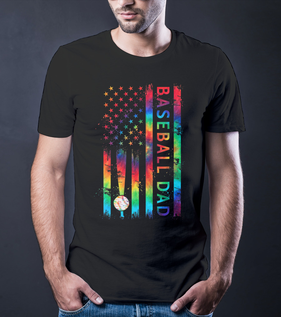 American Flag Tie Dye Baseball Dad Pride Team T-Shirt