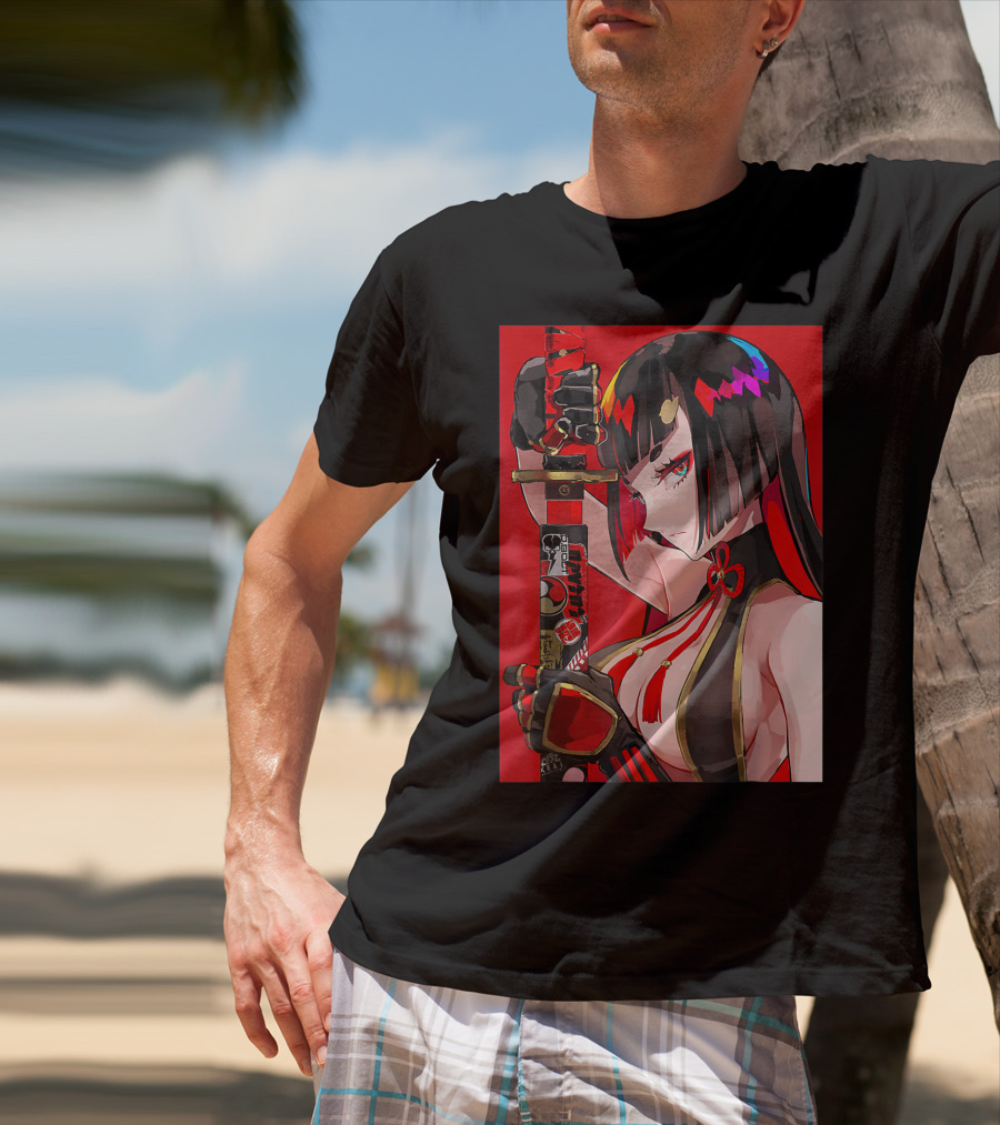 Anime Girl Japanese Aesthetic Katana Warrior Otaku T-Shirt