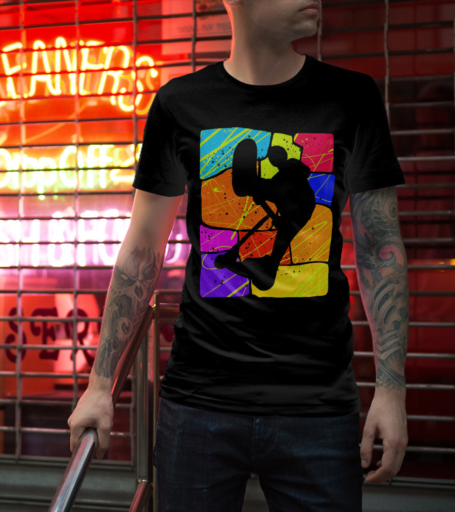 Awesome Scooter Teens Colorful Silhouette Adventure T-Shirt