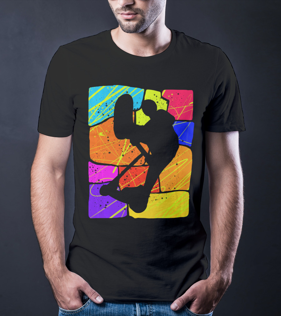 Awesome Scooter Teens Colorful Silhouette Adventure T-Shirt
