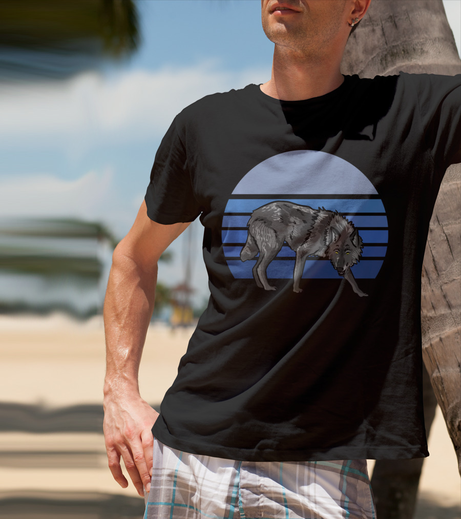Blue Wolf Moon Striped Wolves Lover T-Shirt