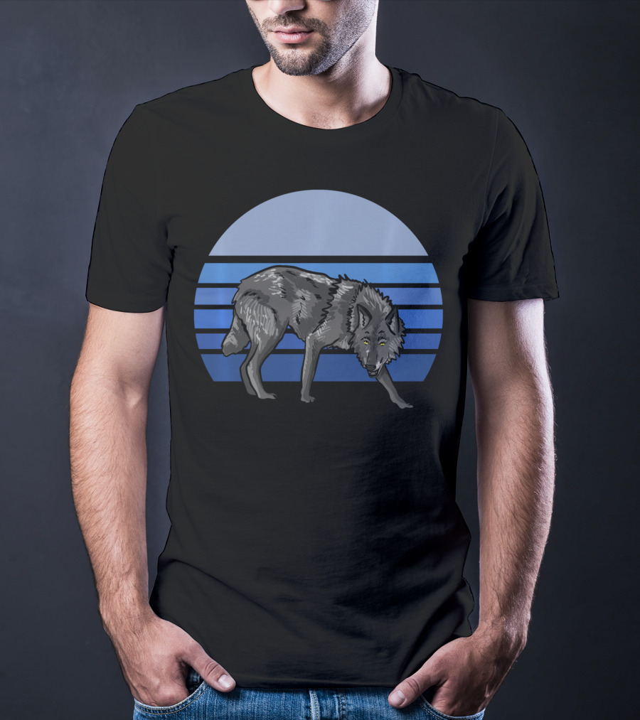 Blue Wolf Moon Striped Wolves Lover T-Shirt