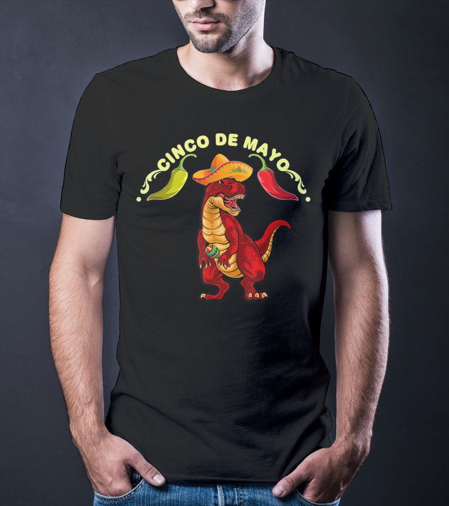 Cinco De Mayo Dinosaur Tyrannosaurus Sombrero Maracas Fiesta 5 De Mayo T-Shirt