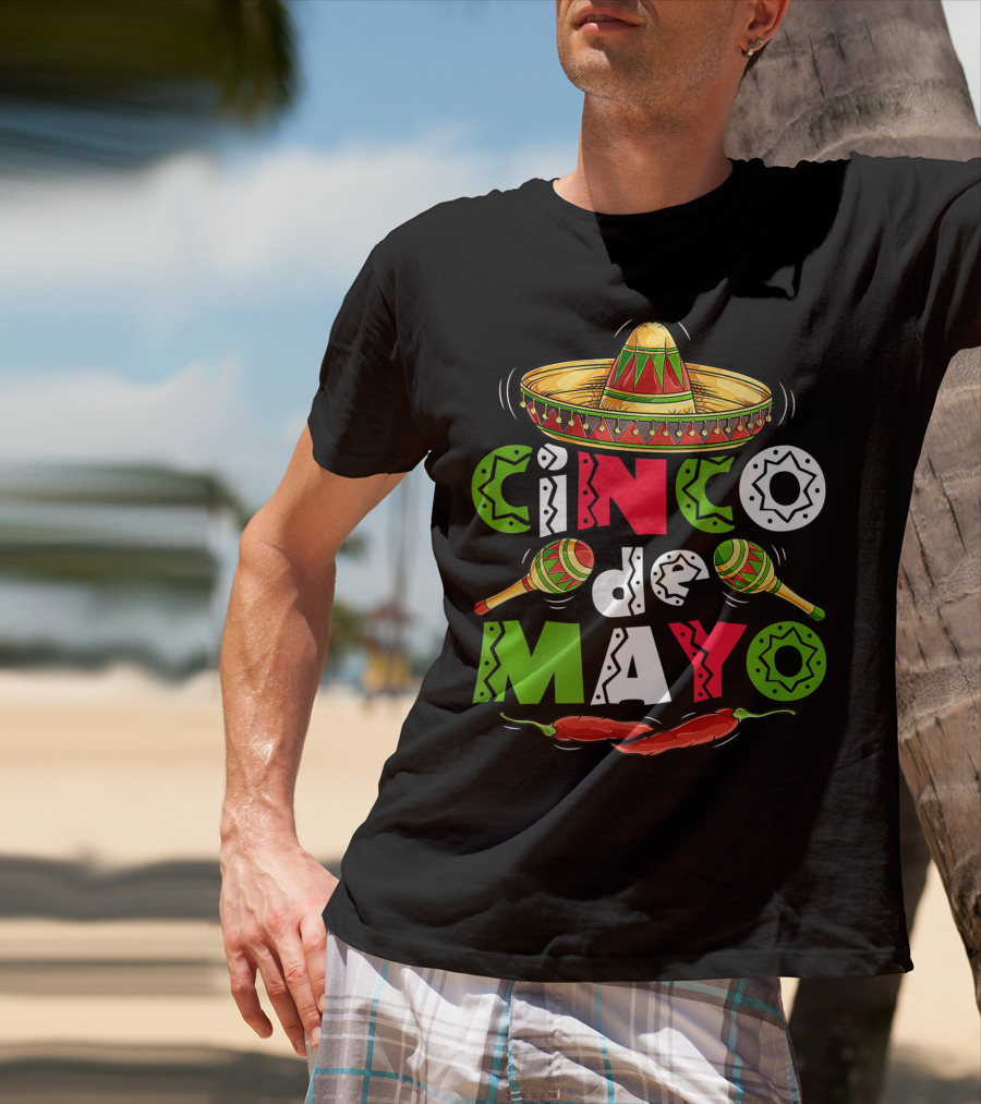 Cinco De Mayo Sombrero Maracas Peppers Mexican T-Shirt
