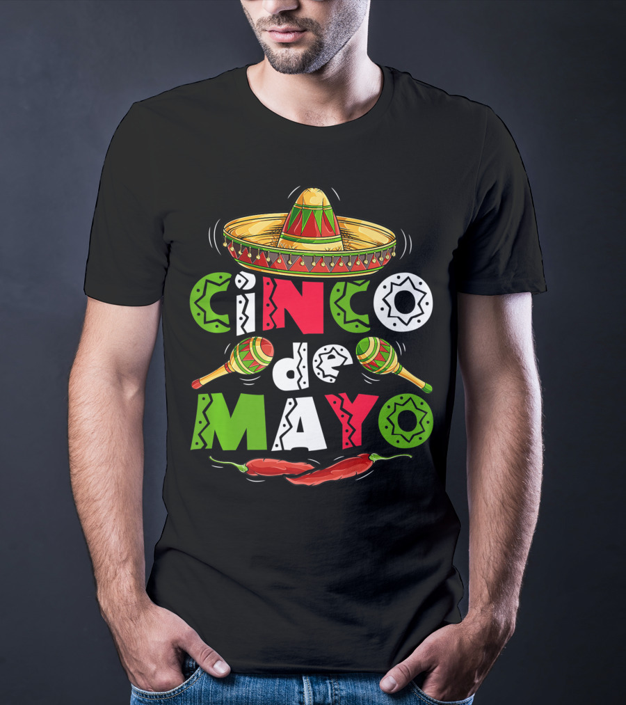 Cinco De Mayo Sombrero Maracas Peppers Mexican T-Shirt