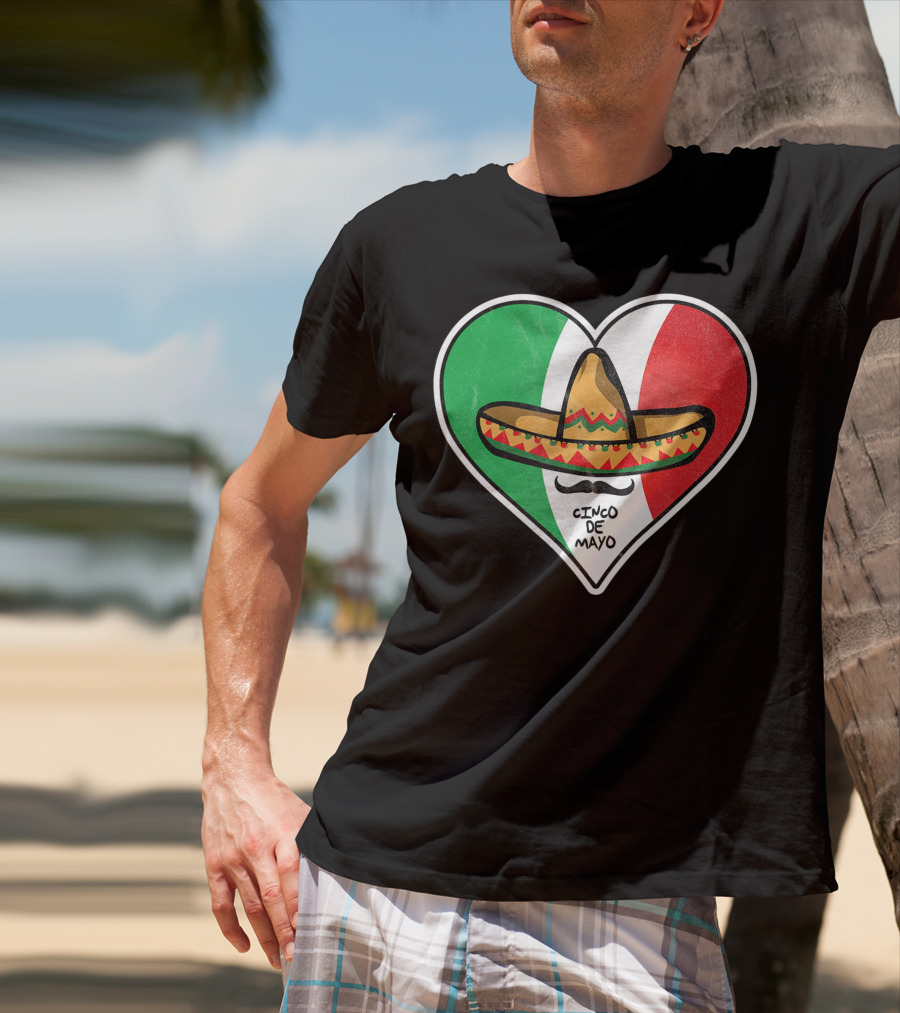 Cinco De Mayo Vintage Sombrero Heart Mexican Flag T-Shirt
