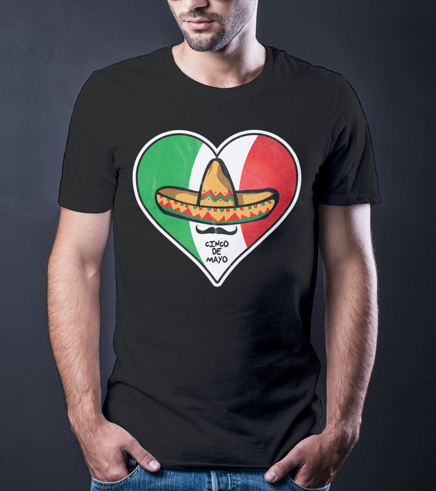 Cinco De Mayo Vintage Sombrero Heart Mexican Flag T-Shirt
