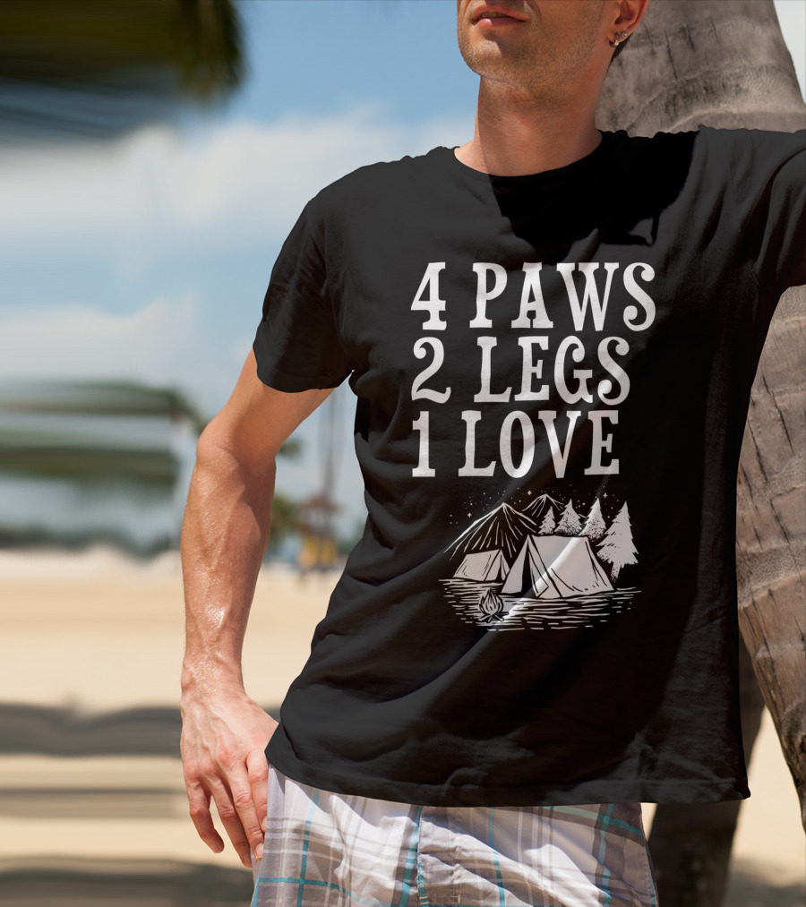 4 Paws 2 Legs 1 Love Dog Camping Lover Adventure Tent Campfire T-Shirt