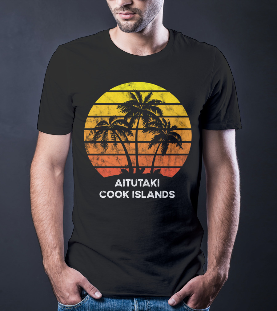 Aitutaki Cook Islands Sunset Palm Tree Vacation Beach Scene T-Shirt