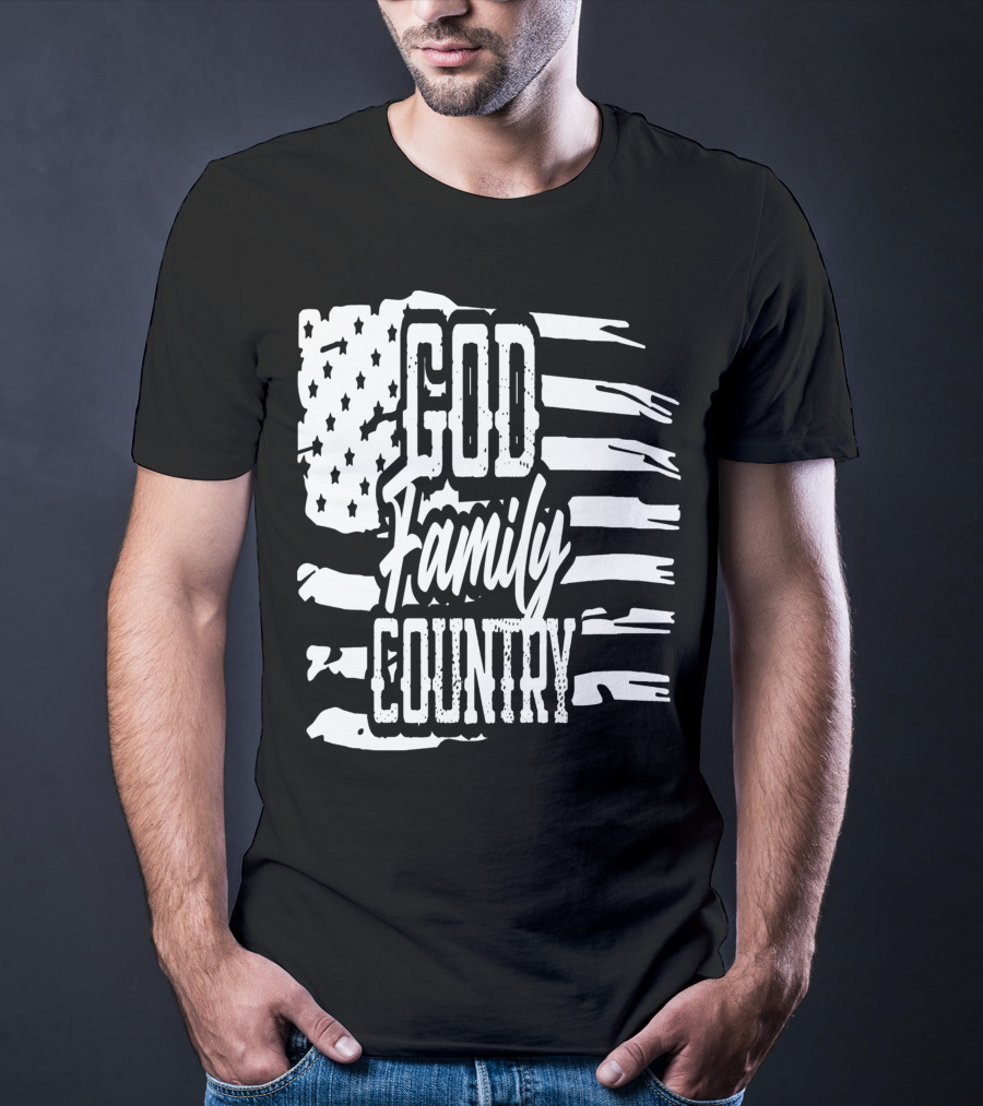 American Flag God Family Country Patriot Party Decor USA T-Shirt