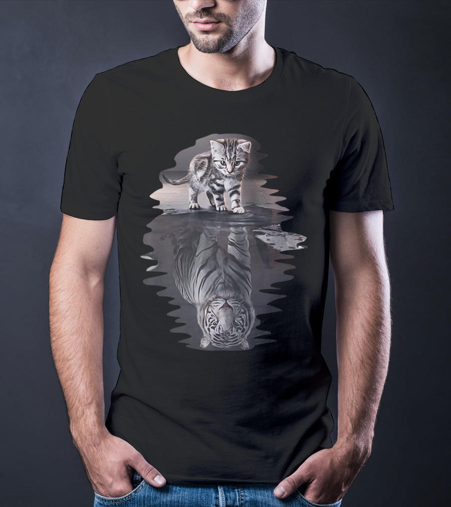 Cat Reflection As Tiger In Water T-Shirt