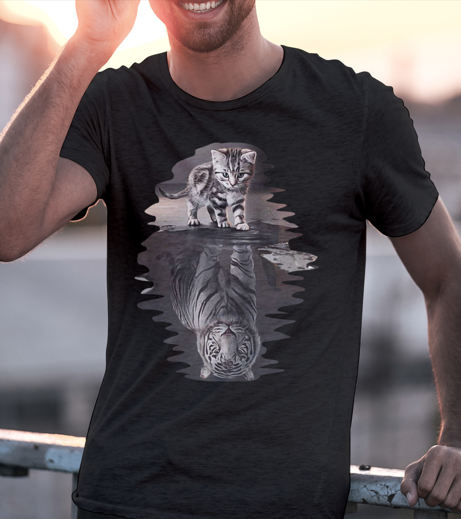 Cat Reflection As Tiger In Water T-Shirt