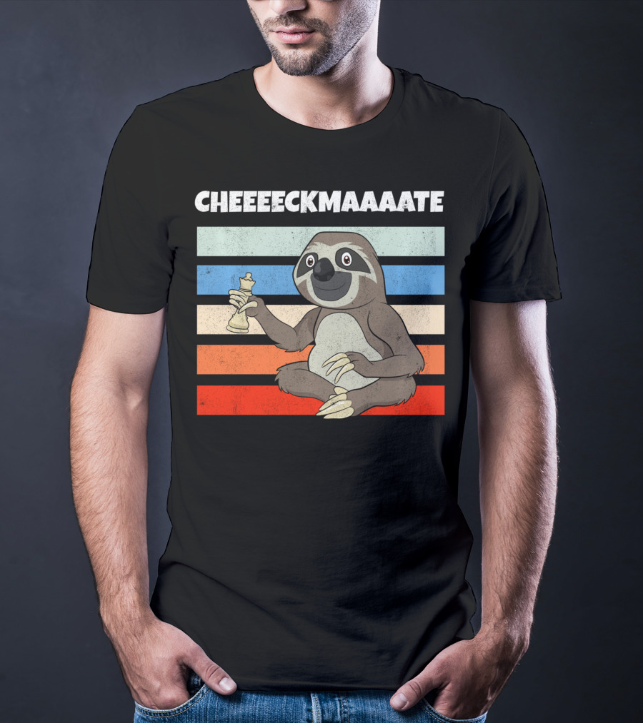 Cheeeckmaaaate Chess Sloth Holding Pawn T-Shirt