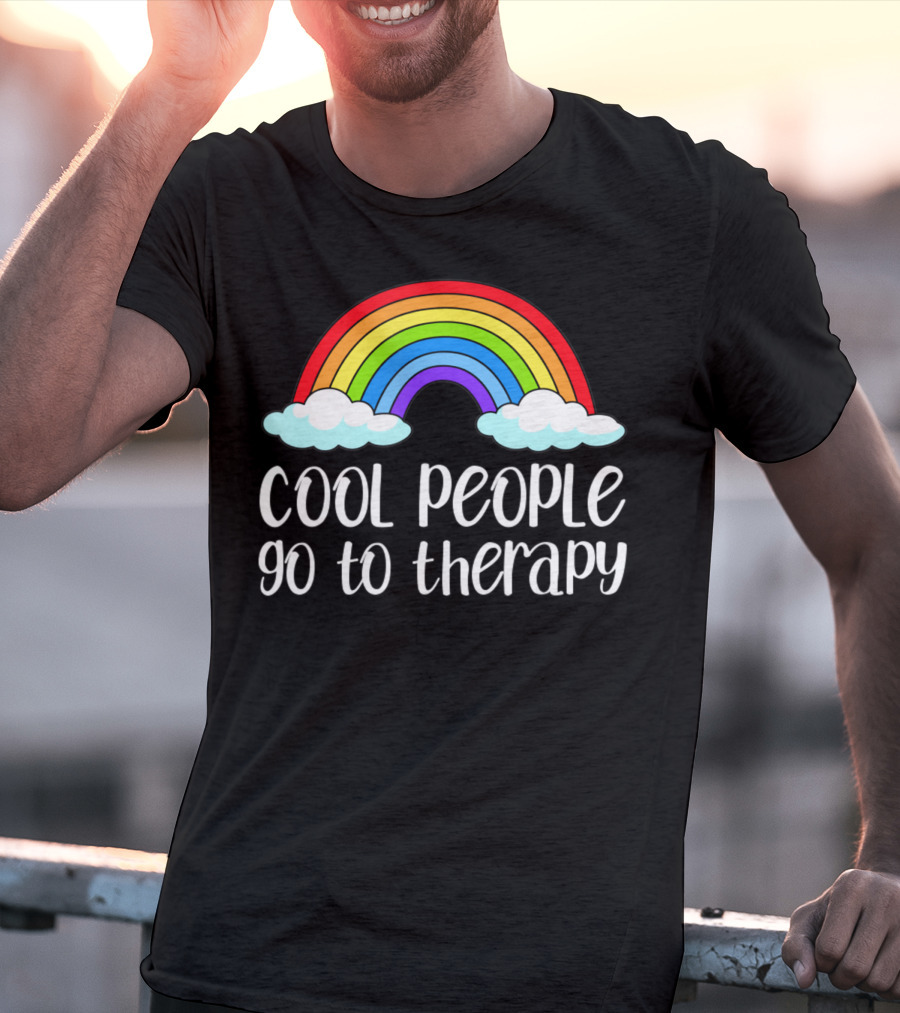 Cool People Go To Therapy Rainbow Mental Health Awareness T-Shirt