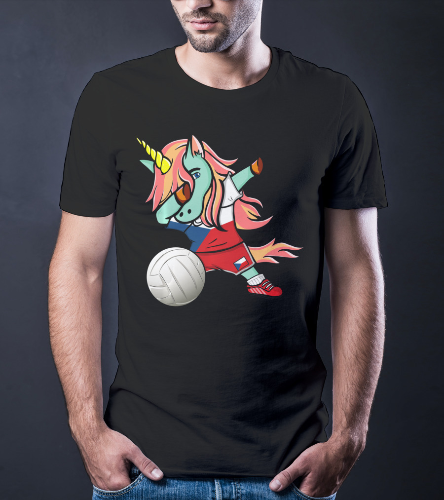 Dab Unicorn Czech Republic Volleyball Fans Czech Flag Jersey T-Shirt