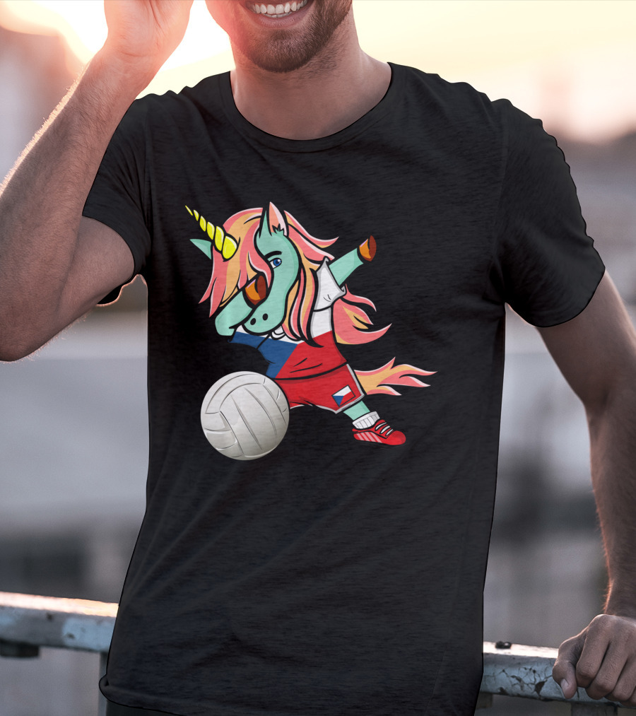 Dab Unicorn Czech Republic Volleyball Fans Czech Flag Jersey T-Shirt
