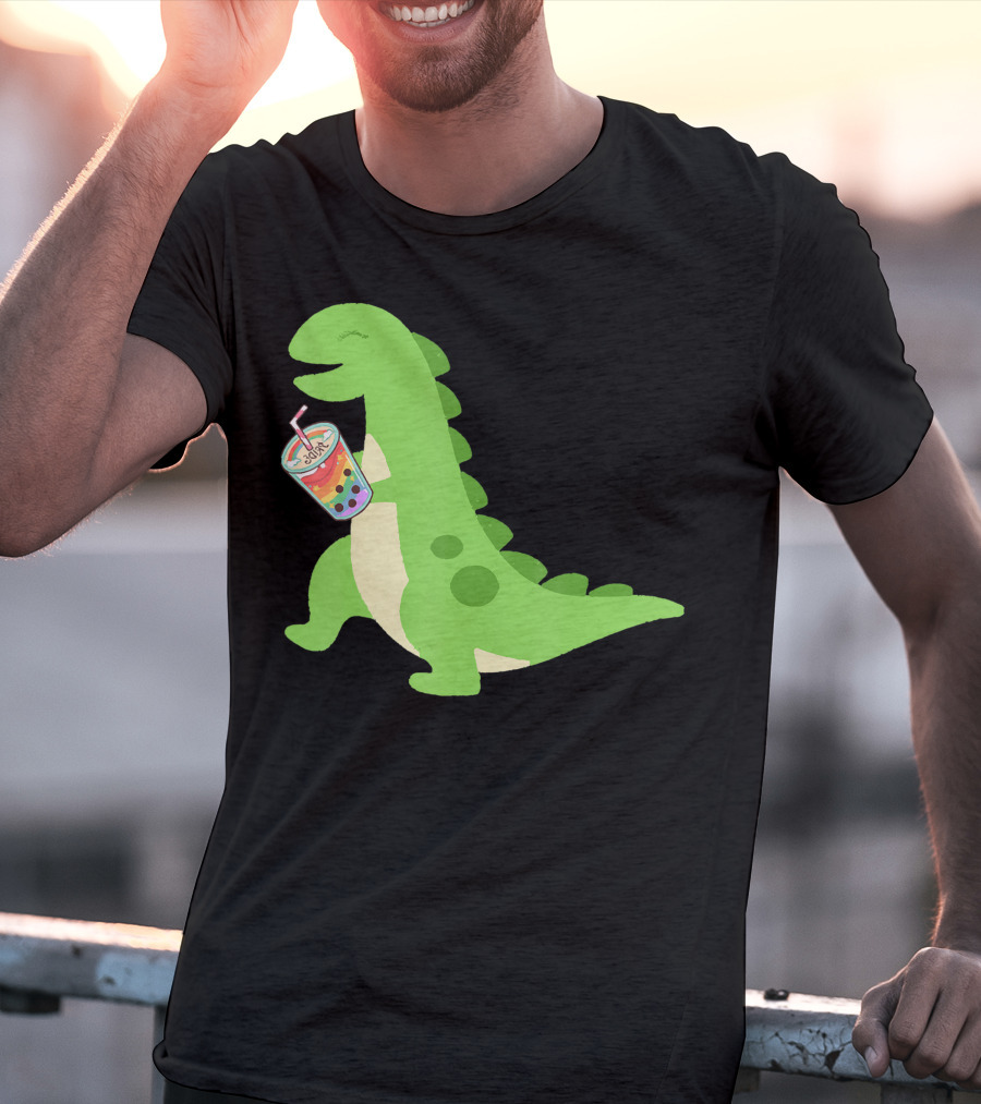 Dino Drinking Bubble Tea With Colorful Boba T-Shirt