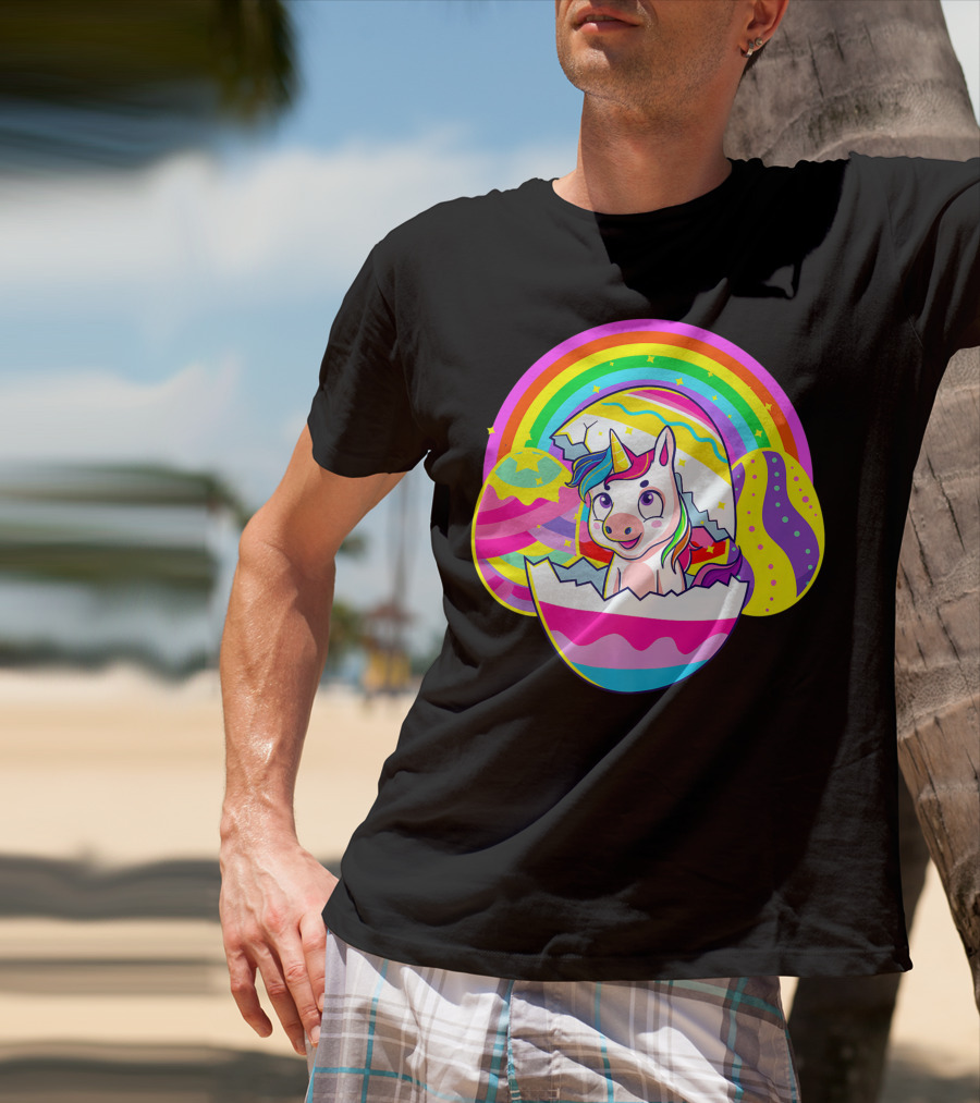 Easter Unicorn Rainbow Cute Eggs Birthday Girls T-Shirt