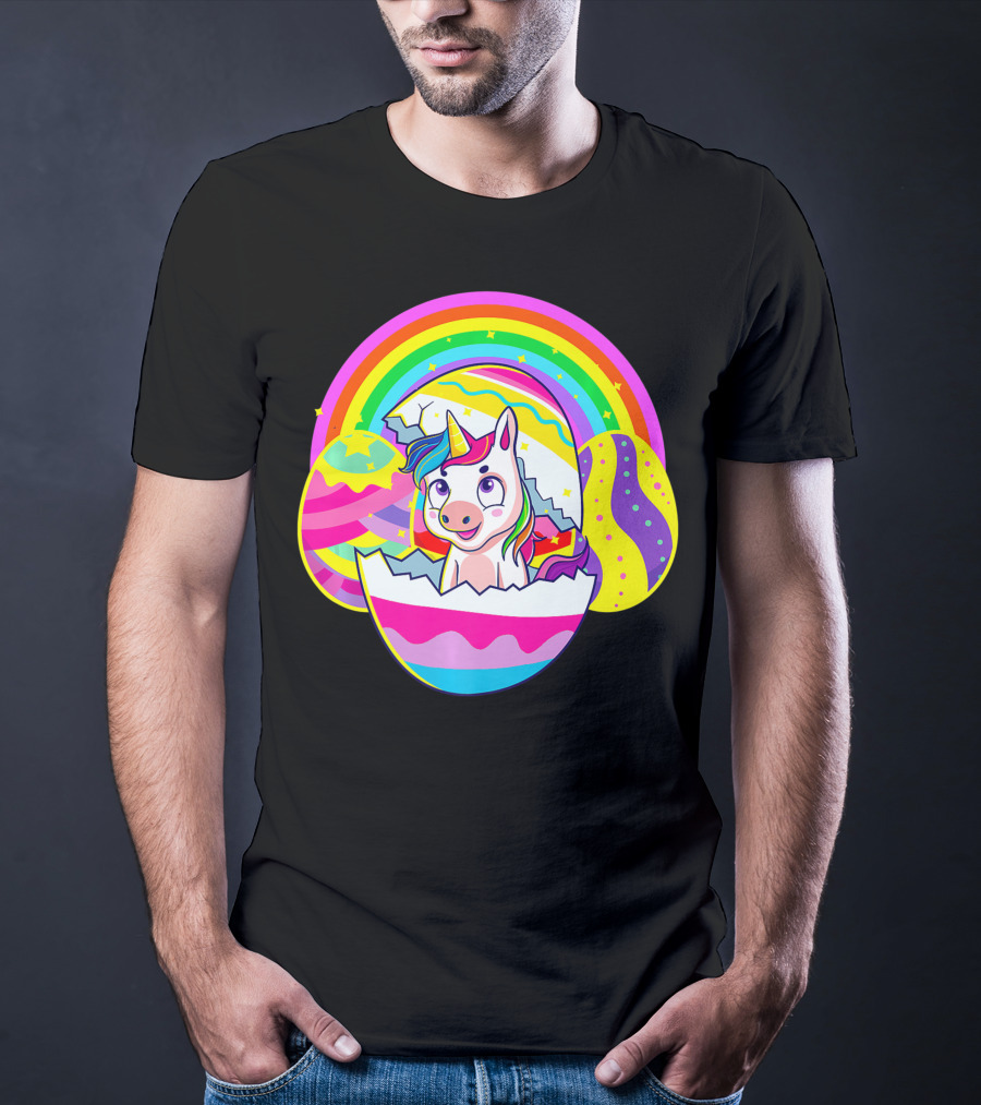 Easter Unicorn Rainbow Cute Eggs Birthday Girls T-Shirt