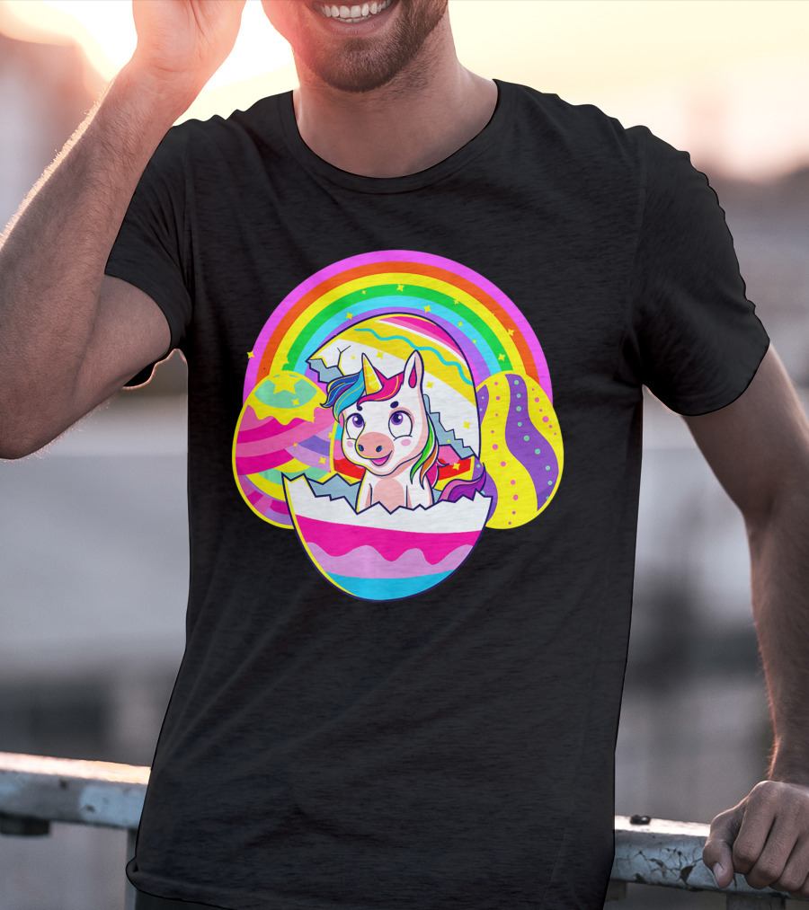 Easter Unicorn Rainbow Cute Eggs Birthday Girls T-Shirt