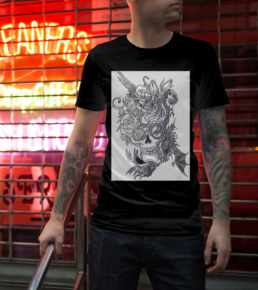Evil Skull Bat Rose Wing T-Shirt