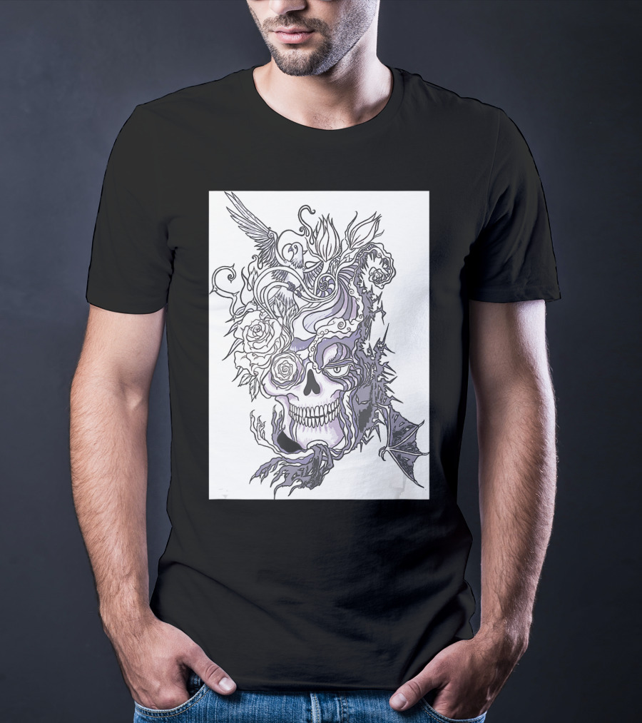Evil Skull Bat Rose Wing T-Shirt
