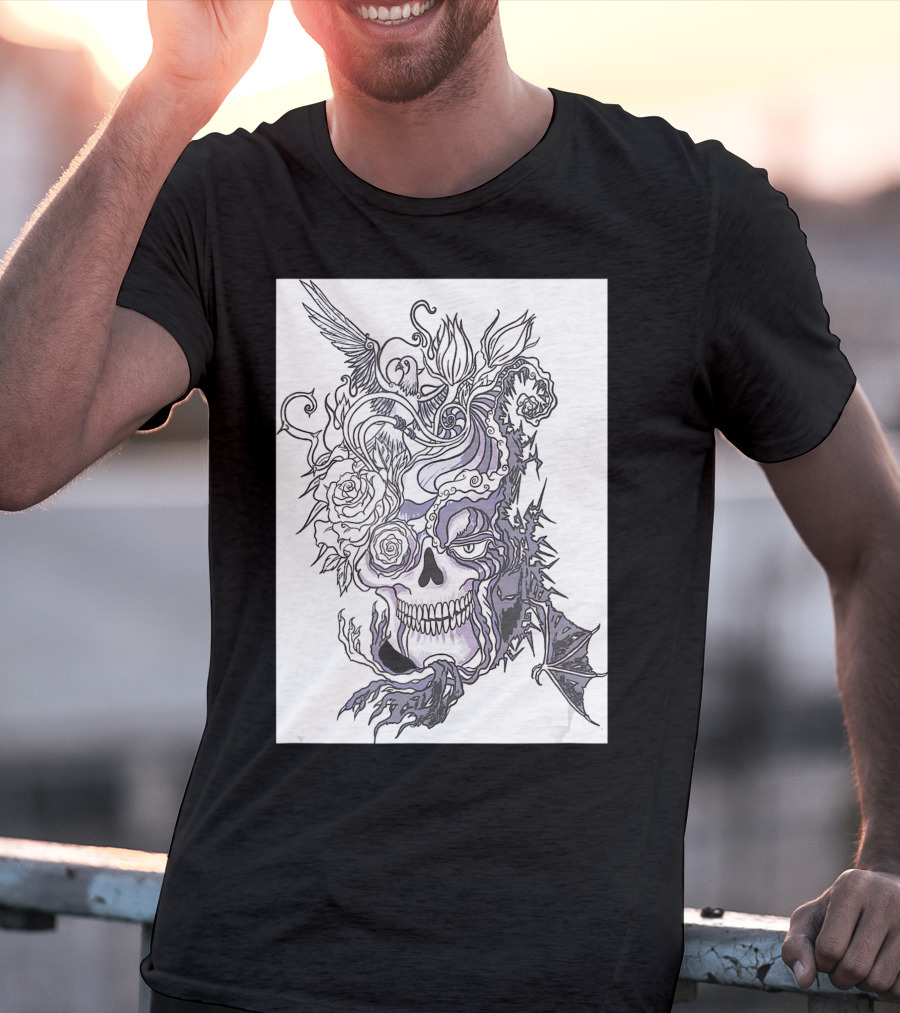 Evil Skull Bat Rose Wing T-Shirt