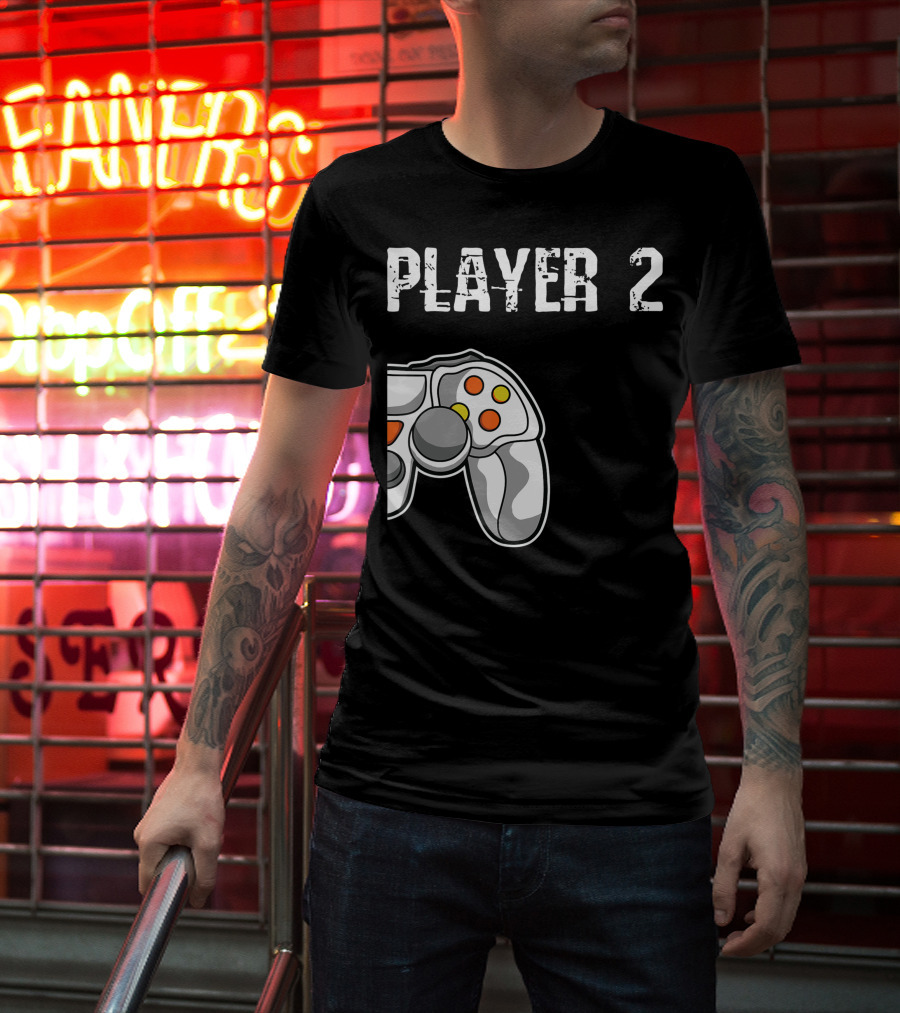 Player 2 Gamer Couple Matching Gaming Player Controller T-Shirt