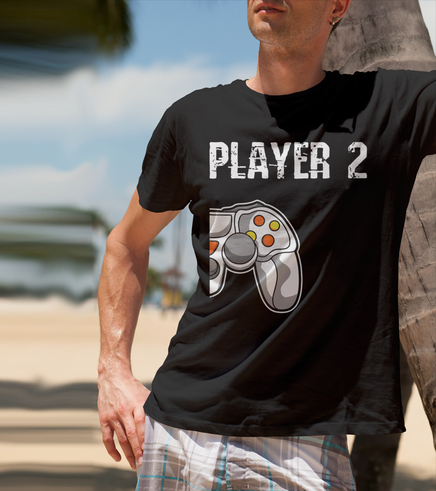 Player 2 Gamer Couple Matching Gaming Player Controller T-Shirt
