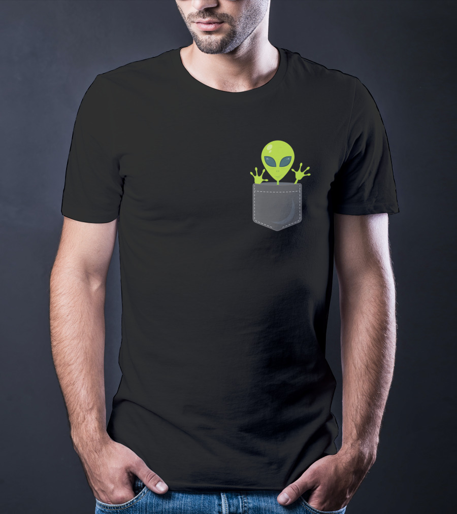 Green Cute Alien Peeking From Pocket T-Shirt