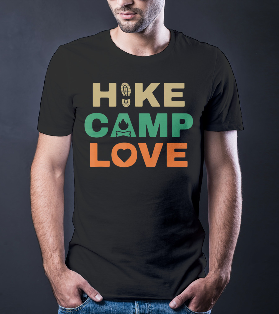 Hike Camp Love Boot Print Bonfire Heart Camping Hiking T-Shirt