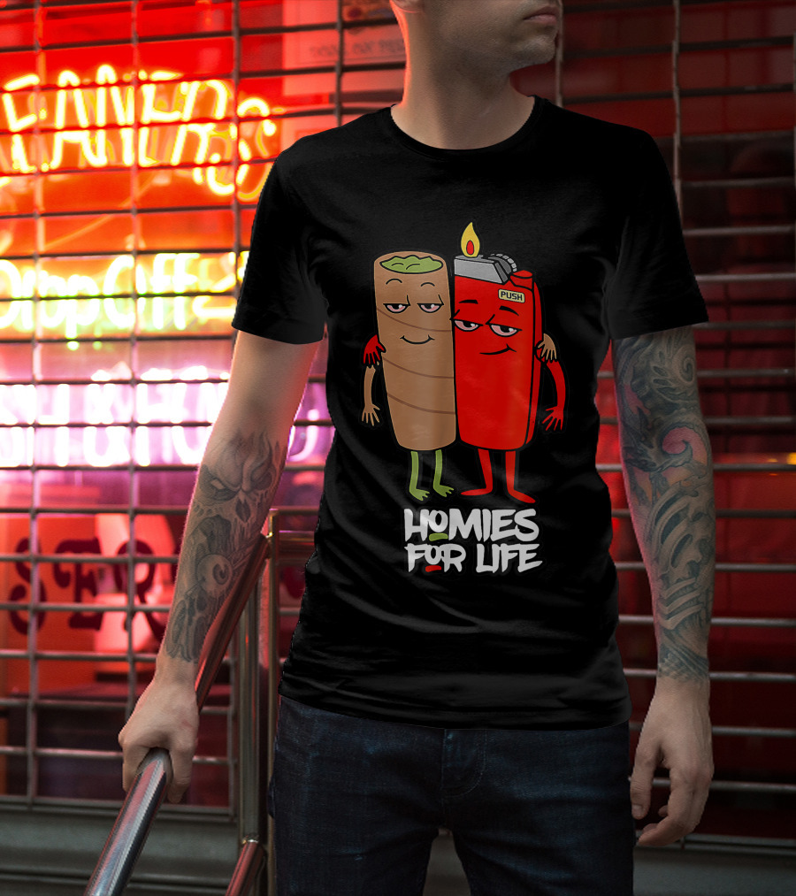 Homies For Life Weed Hugs Blunt Lighter Duo T-Shirt