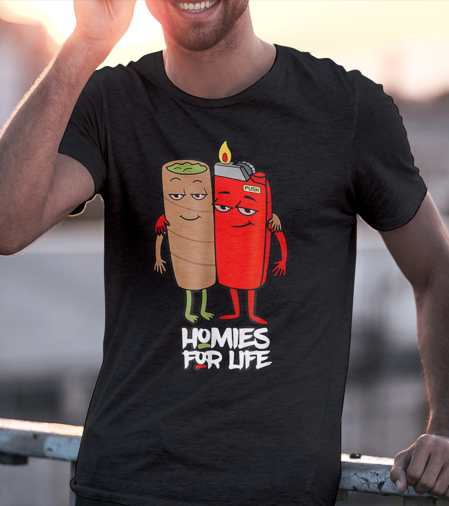 Homies For Life Weed Hugs Blunt Lighter Duo T-Shirt