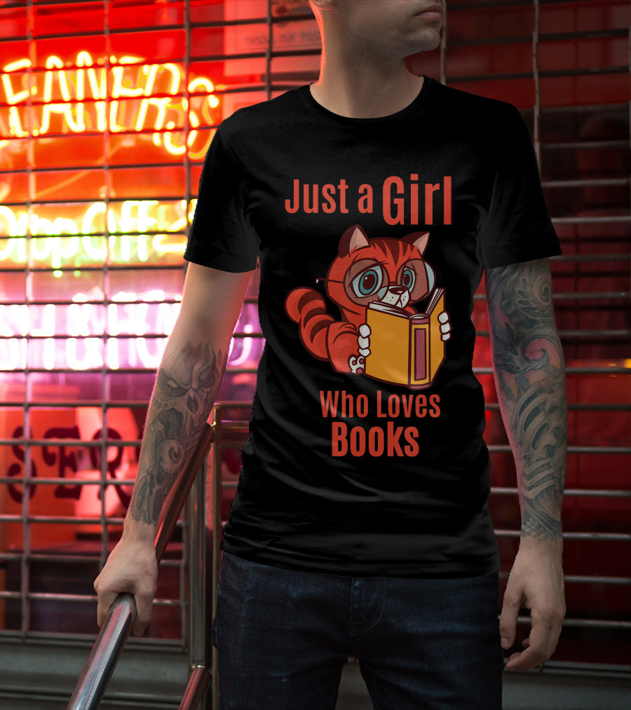 Just A Girl Who Loves Books Cute Cat Reading T-Shirt