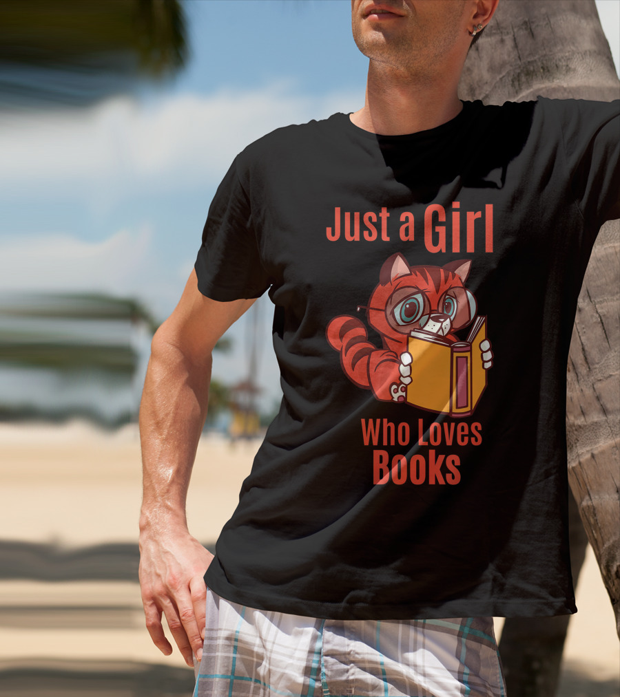 Just A Girl Who Loves Books Cute Cat Reading T-Shirt