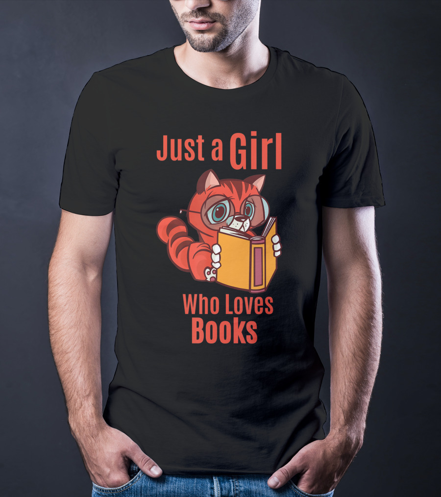 Just A Girl Who Loves Books Cute Cat Reading T-Shirt